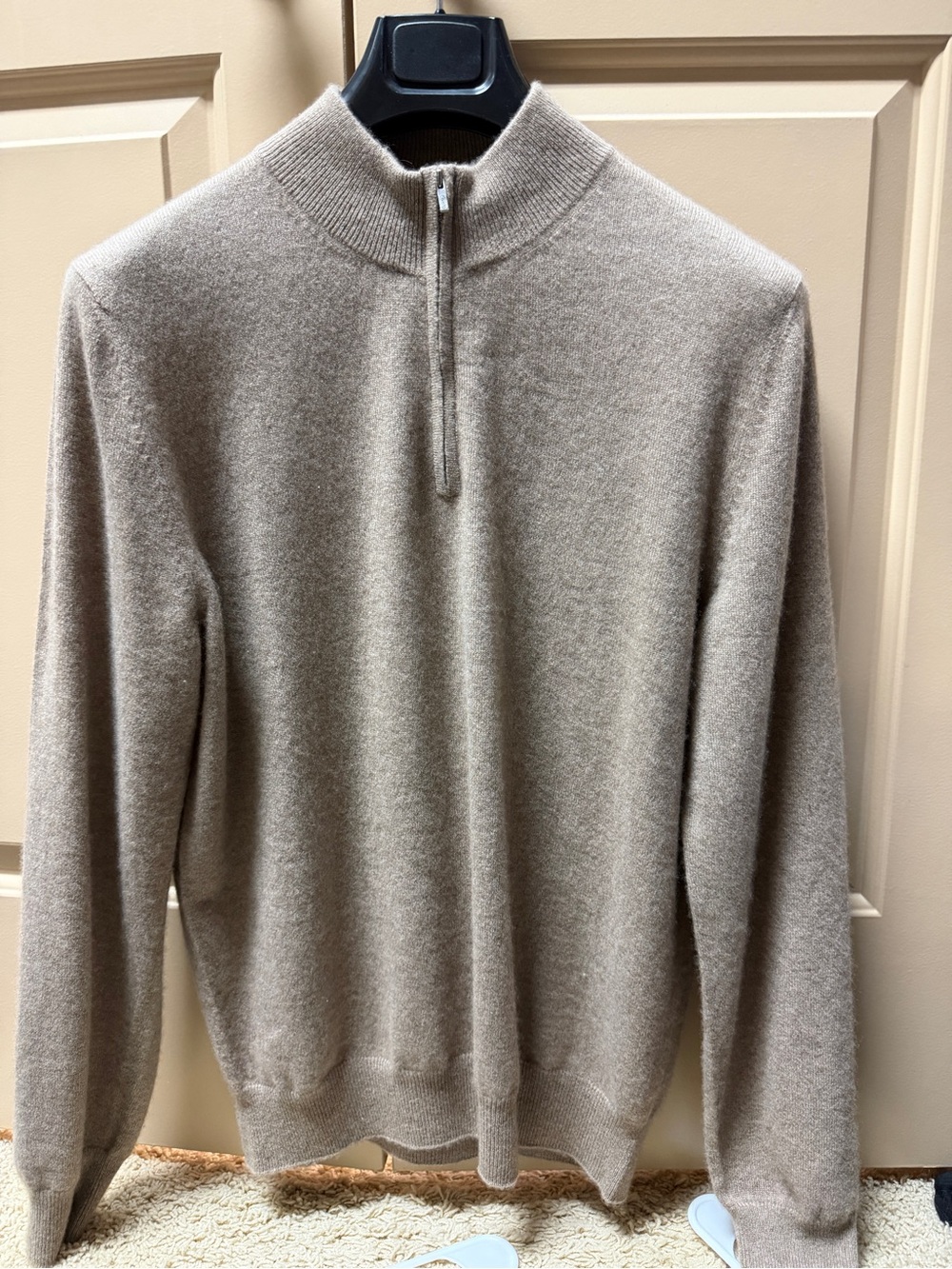 Men's Half-Zip Mongolian Cashmere Sweater - Taupe